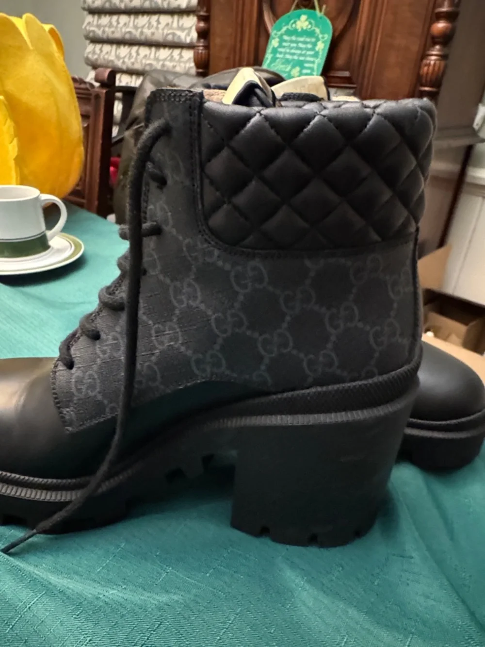 Gucci Supreme Combat Black Quilted Leather Platform Ankle Boots Apollo 40 - Picture 5 of 9